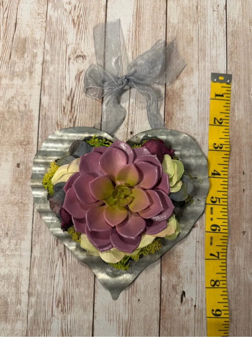Handcrafted Pink Faux Succulent Heart Wall Accent